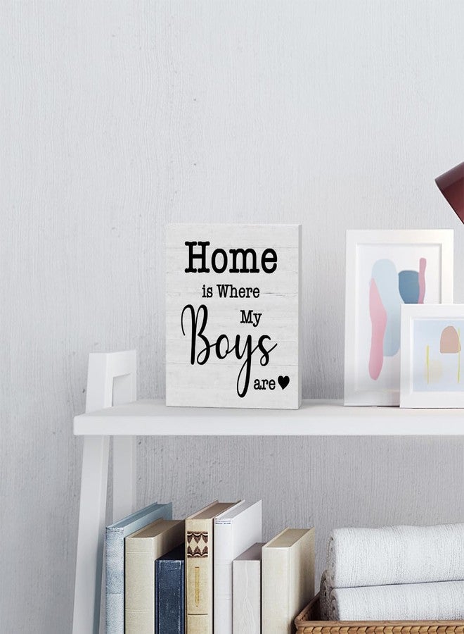 WRSUNT Home is Where My Boys are Sign, New Mom Gifts, Funny Mothers Day Gifts ideas for Mom Mother Mommy, Home Family Living Room Bedroom Decor 5 X 5 Inch - Image 3